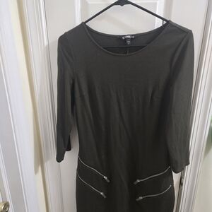 Express Olive Green Dress with Zipper Accents